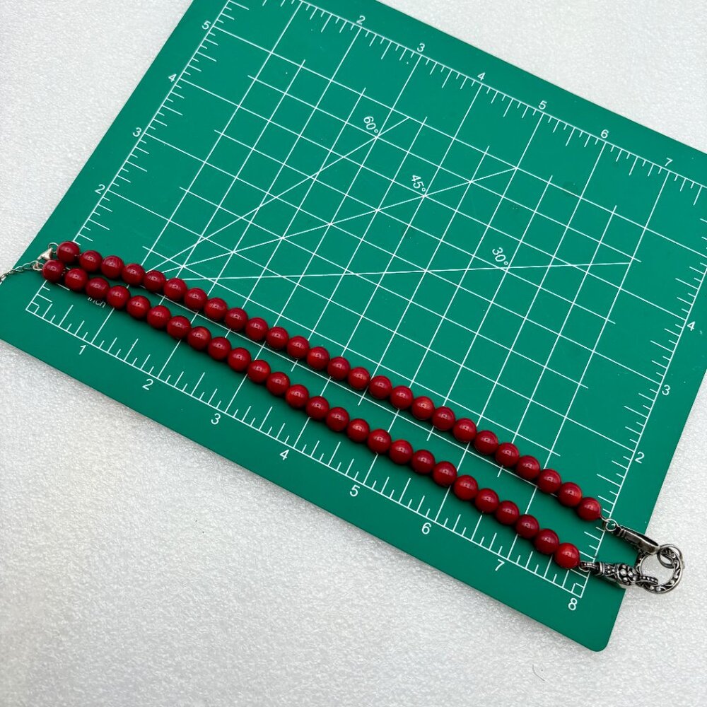 1960s 925 BC Sterling Silver Red Coral Beaded Necklace-Vintage - Picture 8 of 8